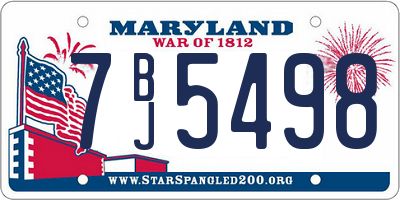 MD license plate 7BJ5498