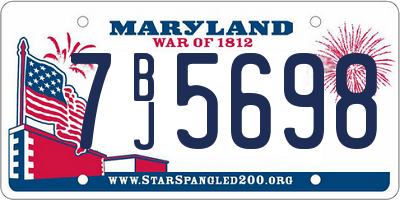 MD license plate 7BJ5698