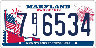 MD license plate 7BJ6534