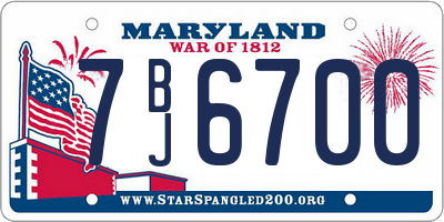 MD license plate 7BJ6700