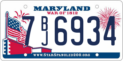 MD license plate 7BJ6934