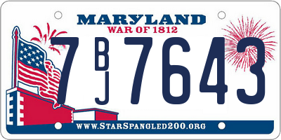 MD license plate 7BJ7643