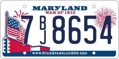 MD license plate 7BJ8654