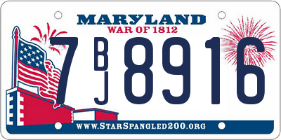 MD license plate 7BJ8916