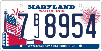 MD license plate 7BJ8954