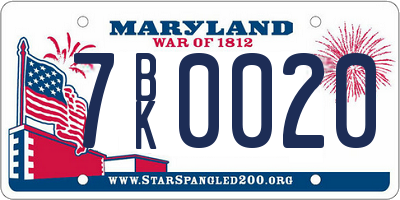 MD license plate 7BK0020