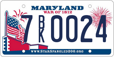 MD license plate 7BK0024