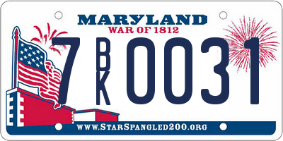 MD license plate 7BK0031