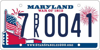 MD license plate 7BK0041