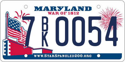 MD license plate 7BK0054