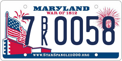 MD license plate 7BK0058