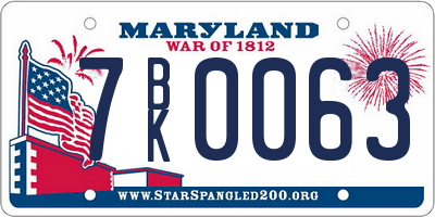 MD license plate 7BK0063