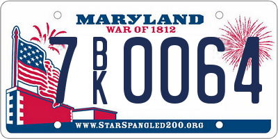 MD license plate 7BK0064
