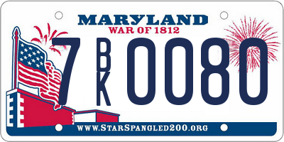 MD license plate 7BK0080
