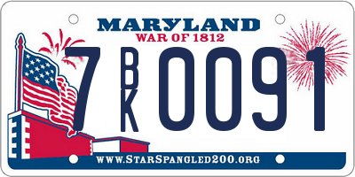 MD license plate 7BK0091
