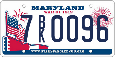 MD license plate 7BK0096