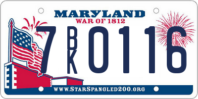 MD license plate 7BK0116