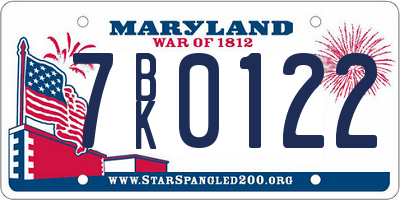 MD license plate 7BK0122