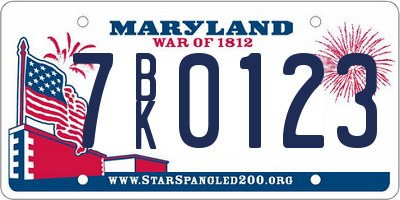 MD license plate 7BK0123
