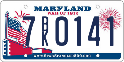 MD license plate 7BK0141