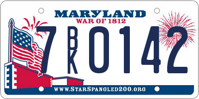 MD license plate 7BK0142