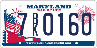 MD license plate 7BK0160