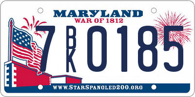 MD license plate 7BK0185