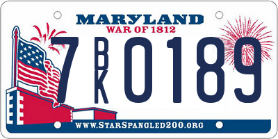 MD license plate 7BK0189