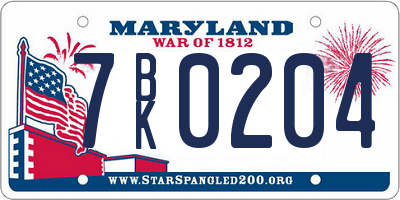 MD license plate 7BK0204