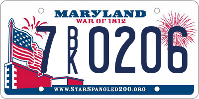 MD license plate 7BK0206