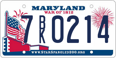 MD license plate 7BK0214