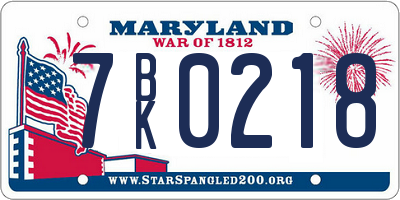 MD license plate 7BK0218