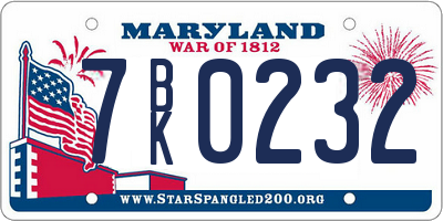 MD license plate 7BK0232