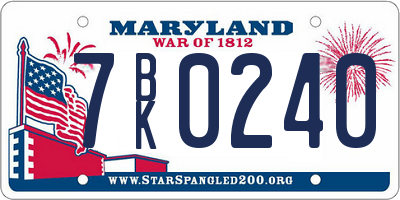 MD license plate 7BK0240