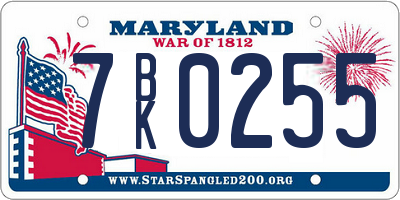 MD license plate 7BK0255