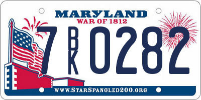 MD license plate 7BK0282