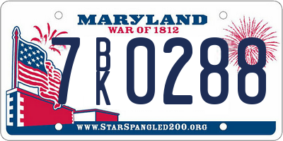 MD license plate 7BK0288