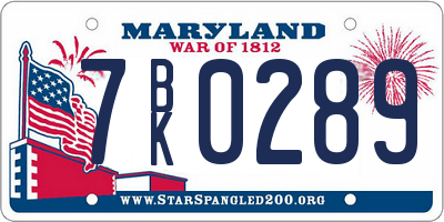 MD license plate 7BK0289