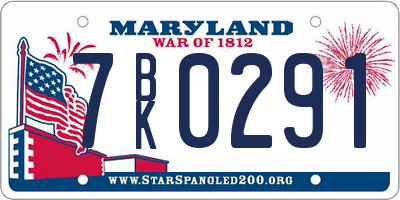 MD license plate 7BK0291