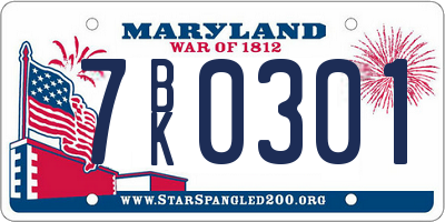 MD license plate 7BK0301