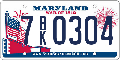 MD license plate 7BK0304