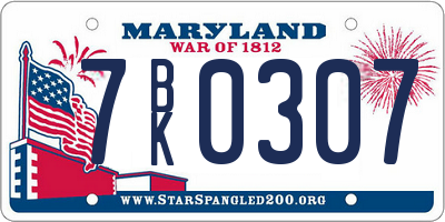 MD license plate 7BK0307
