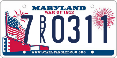 MD license plate 7BK0311