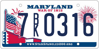 MD license plate 7BK0316