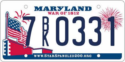 MD license plate 7BK0331