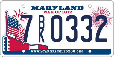 MD license plate 7BK0332