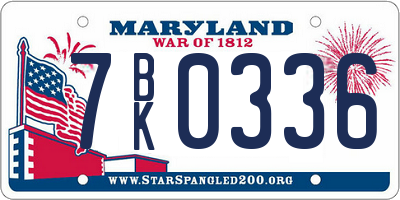 MD license plate 7BK0336
