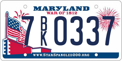MD license plate 7BK0337
