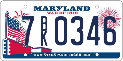 MD license plate 7BK0346