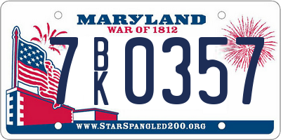 MD license plate 7BK0357